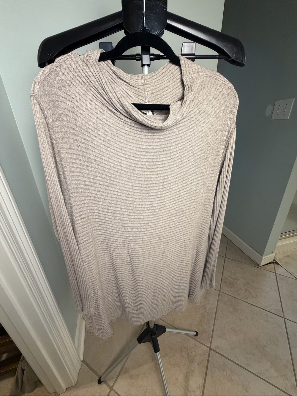 Free People We The Free Taupe Ribbed Cowl Neck Split Back Sweater Size L